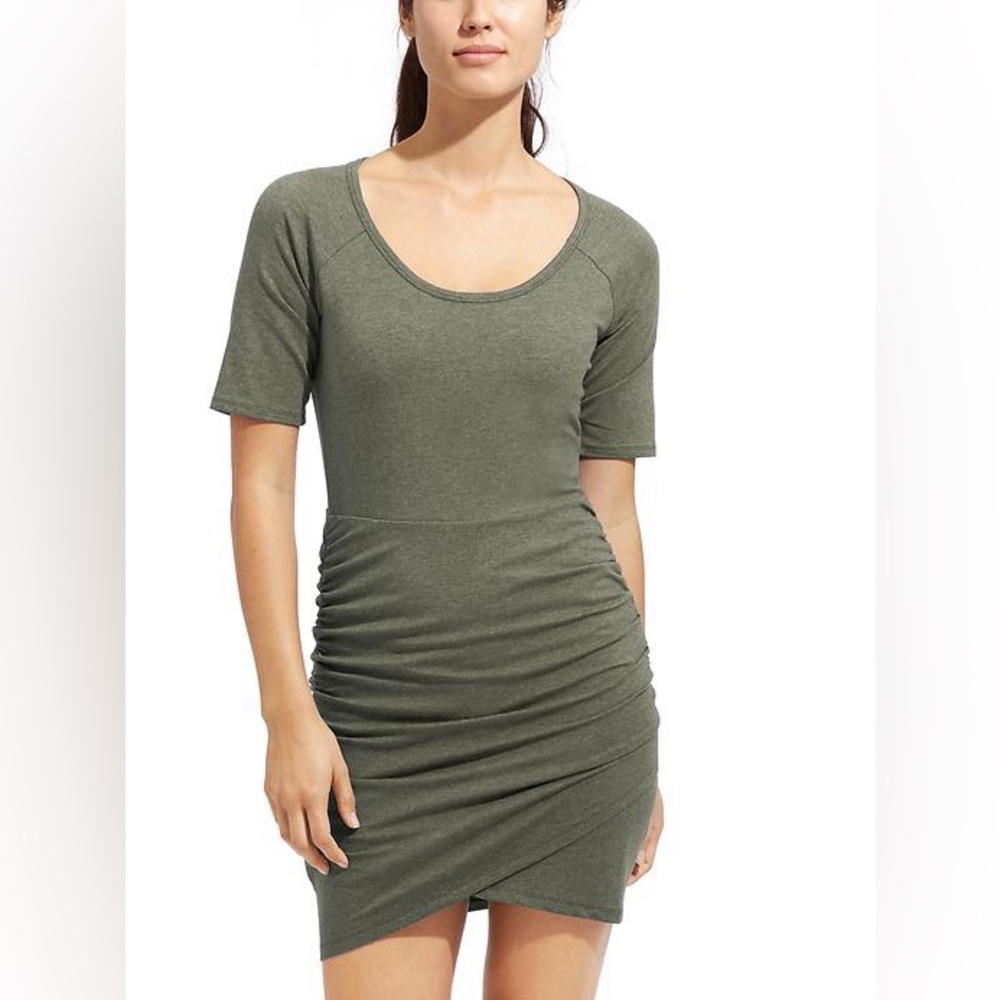 Athleta Santorini Ruched Dress in Heathered Olive